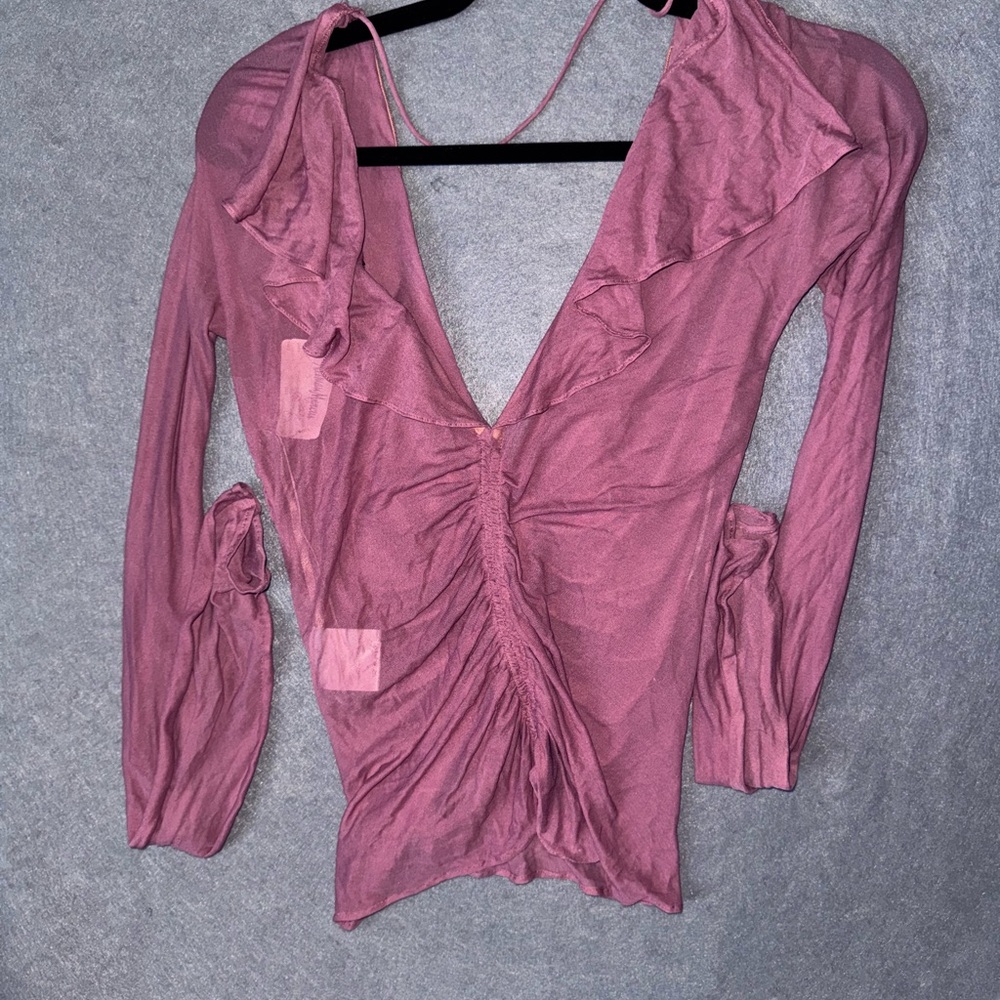 $895 Gucci Pink Tom Ford era silk sheer ruffle long sleeve w tag 42 - Picture 9 of 13